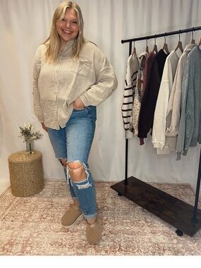 Cream Button-Up Oversized Shirt